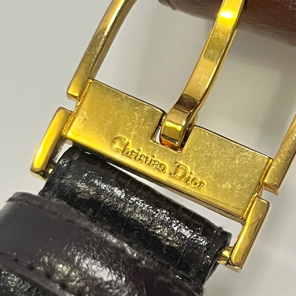 Christian Dior Vintage Black Leather Belt Gold Buckle Made in Taiwan ROC 42.5in